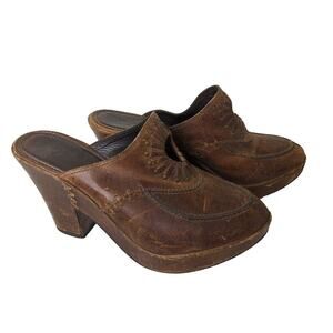 Fyre Women's Clogs Shoes Brown Leather Size 9 Block Heel